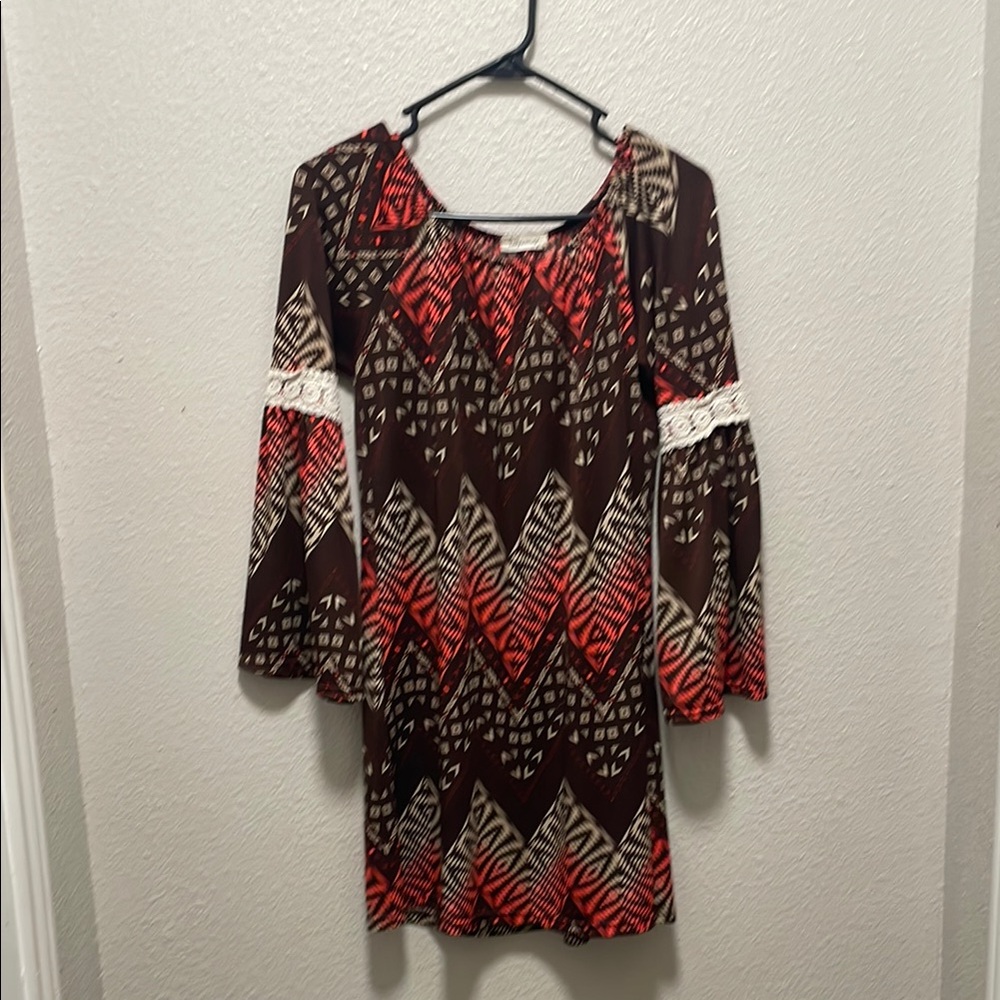 Red and Black Sheath Dress with Bell Sleeves